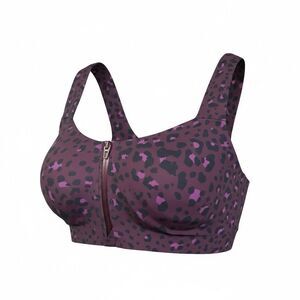 Victoria’s Secret VSX Front Zip Sports Bra 34D Plum Leopard High Impact NEW